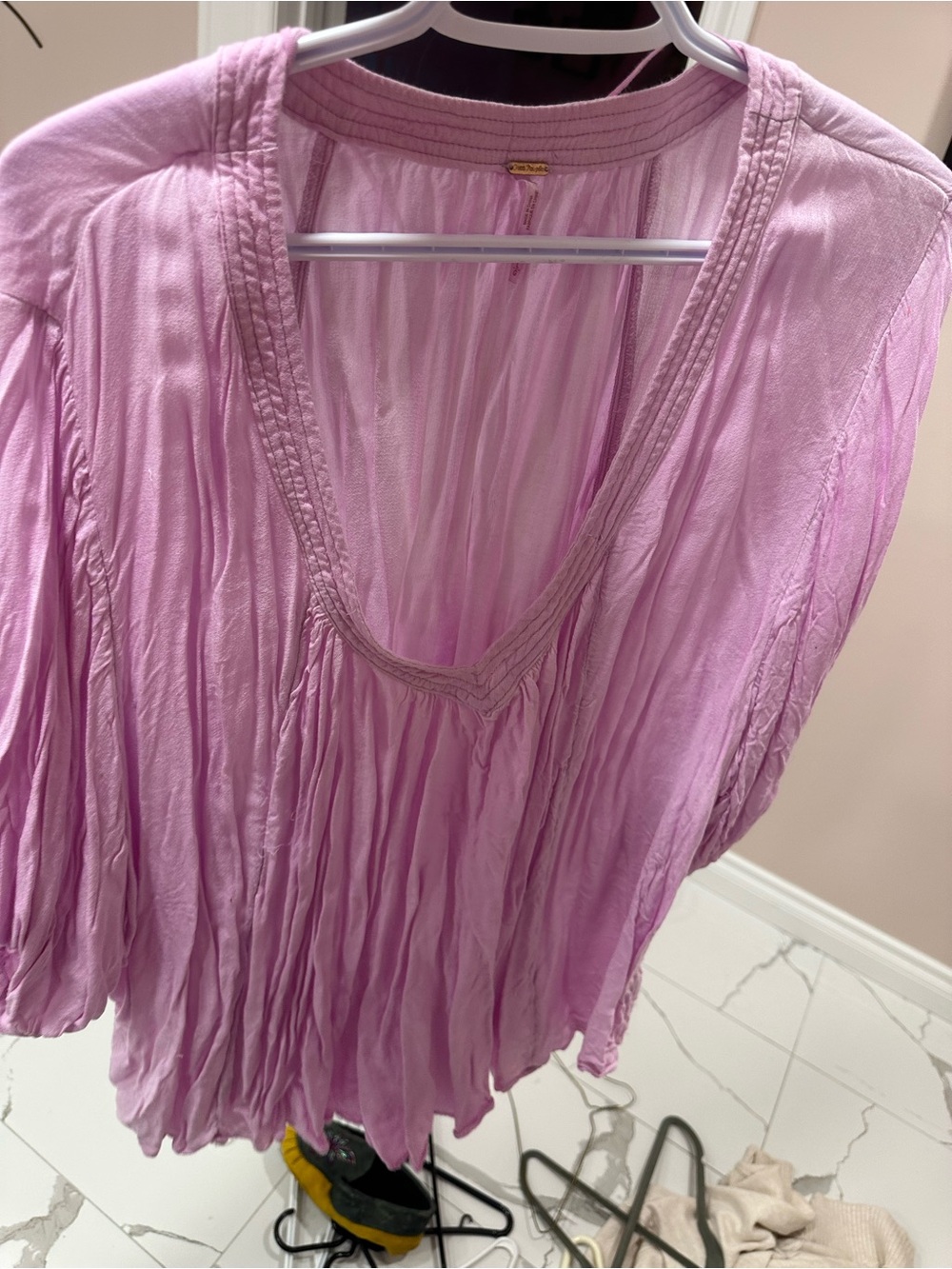 Free People Lilac Pleated Long-Sleeve Blouse